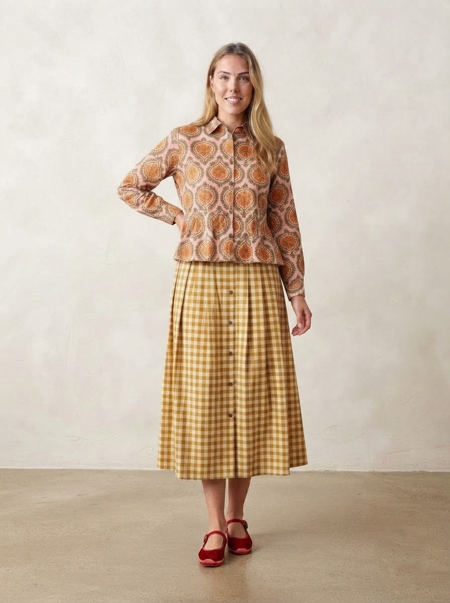 Floral Peplum & Mustard Gingham Premium Cotton Co-ord Set