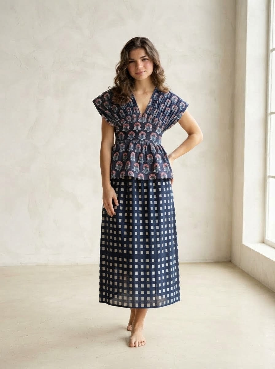 Block Print Peplum & Checkered Premium Cotton Co-ord Set