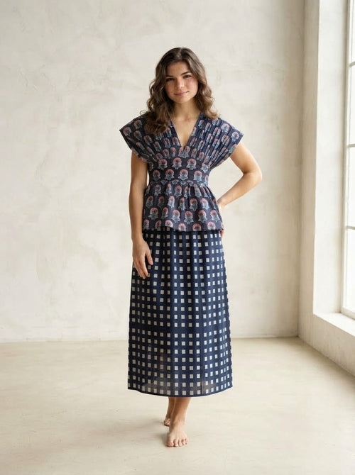 Block Print Peplum & Checkered Premium Cotton Co-ord Set