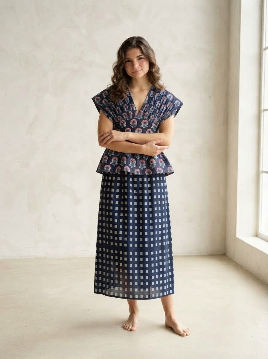 Block Print Peplum & Checkered Premium Cotton Co-ord Set