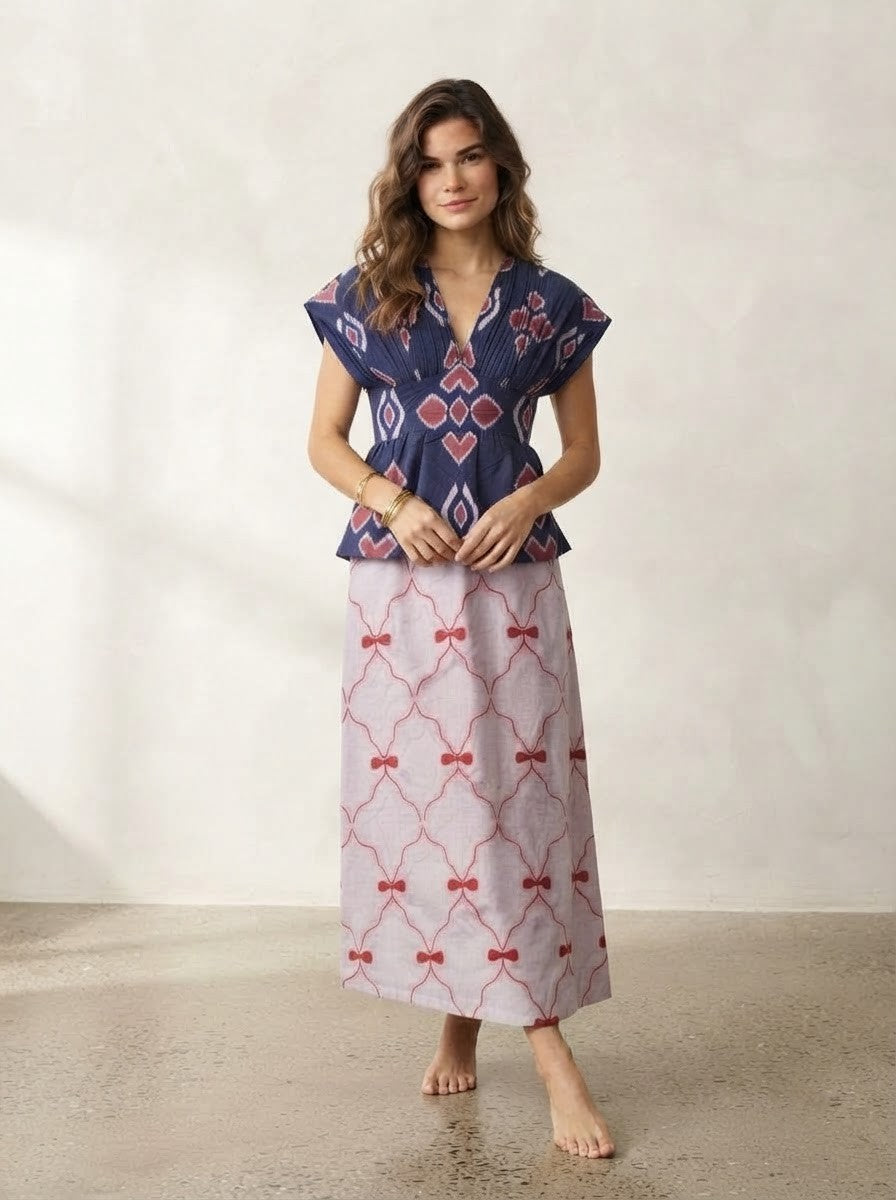 Geometric Peplum & Lattice Print Premium Cotton Co-ord Set