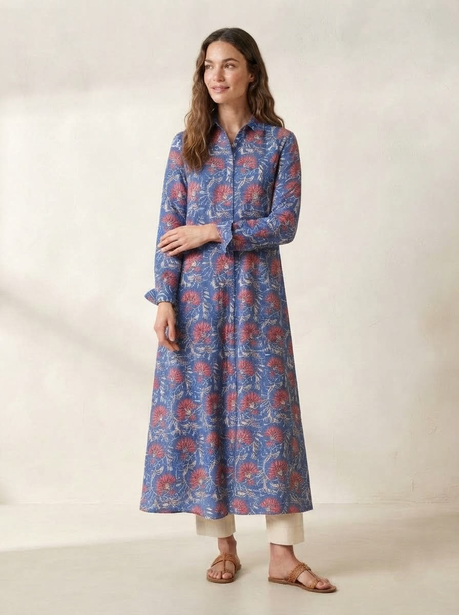 Blue Floral Print Premium Cotton Co-ord Set