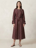 Maroon Checkered Premium Cotton Belted Dress