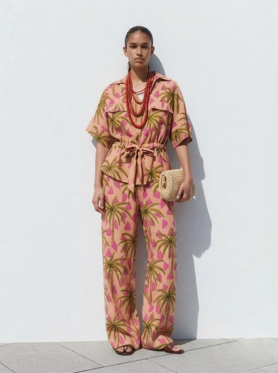 Tropical Palm Print Premium Cotton Co-ord Set