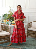 Red Geometric Print Premium Cotton Tiered Dress