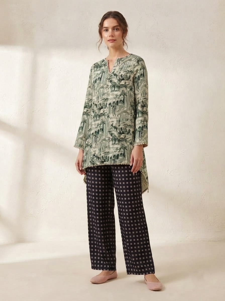 Green Toile & Checkered Premium Cotton Co-ord Set