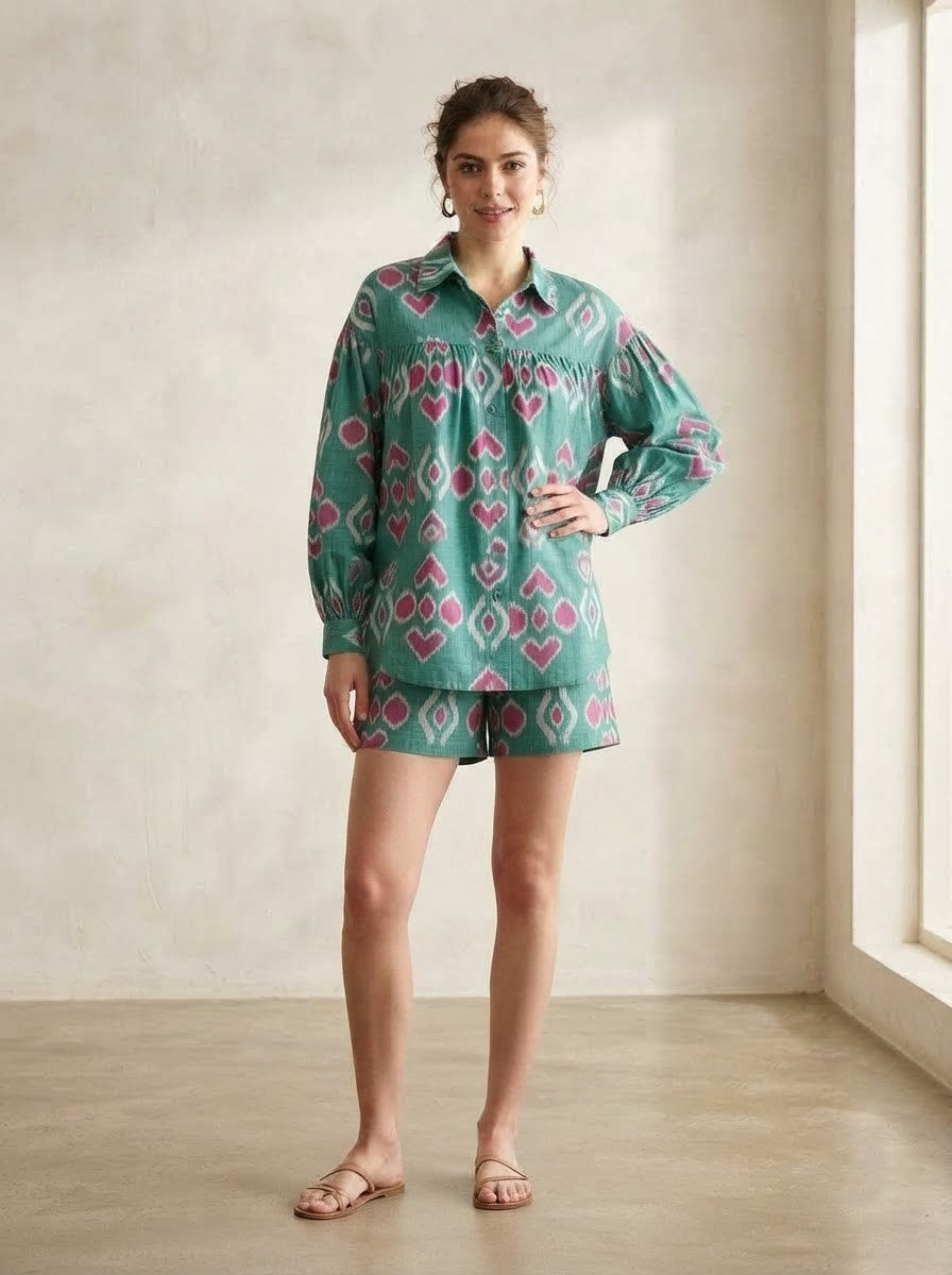 Teal Geometric Print Premium Cotton Co-ord Set