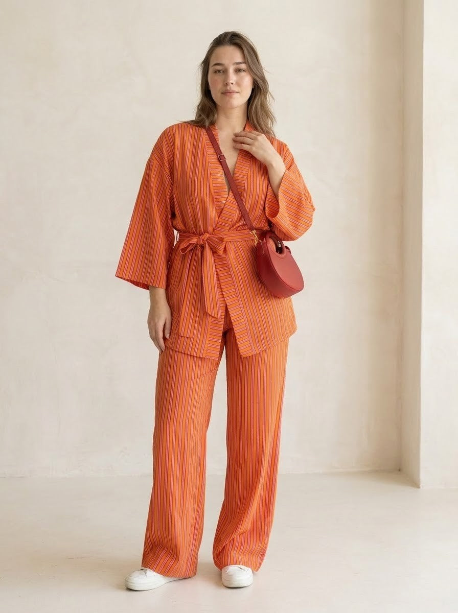 Orange Striped Top & Trousers Co-ord Set