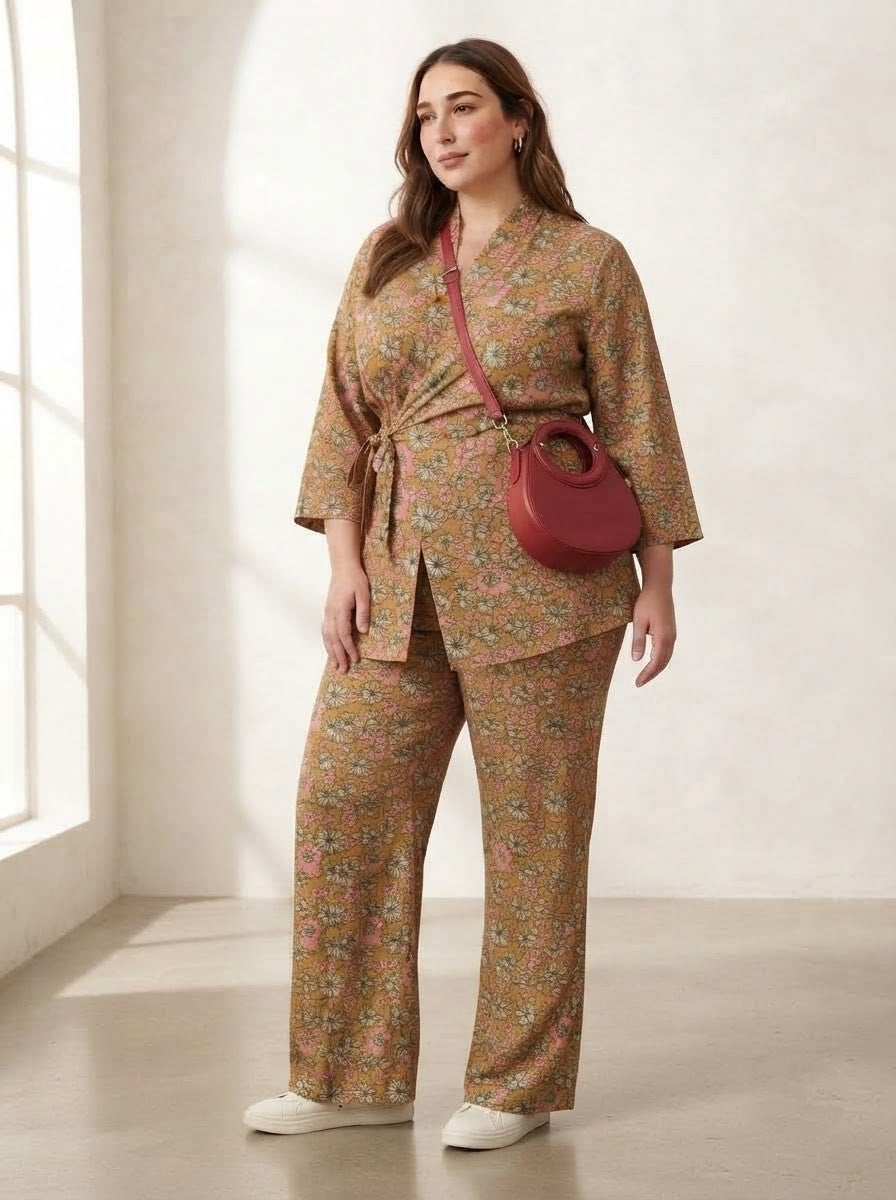 Wrap-Style Floral Print Premium Cotton Co-ord Set