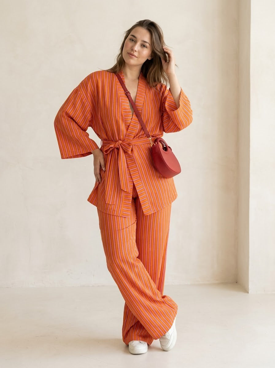 Orange Striped Top & Trousers Co-ord Set