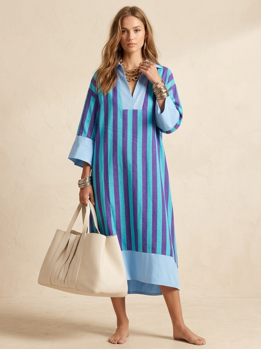 Blue & Purple Striped Midi Dress