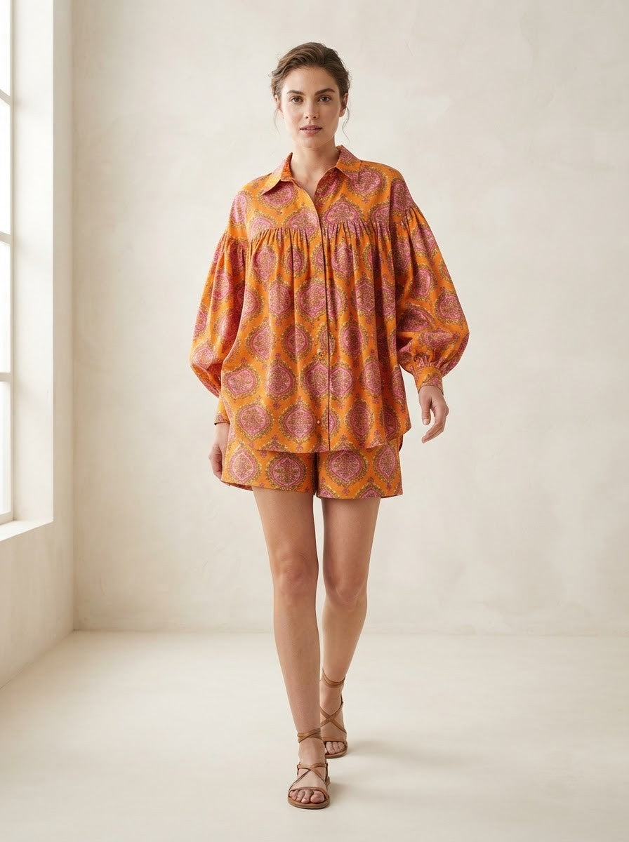 Orange Paisley Print Premium Cotton Co-ord Set