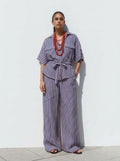Blue & Pink Vertical Striped Belted Co-Ord Set