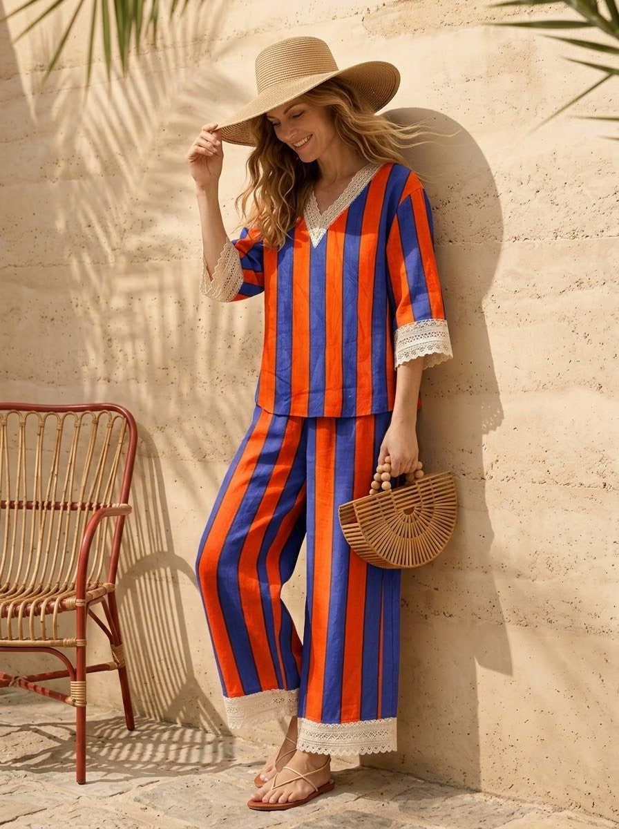 Orange & Royal Blue Striped Co-Ord Set