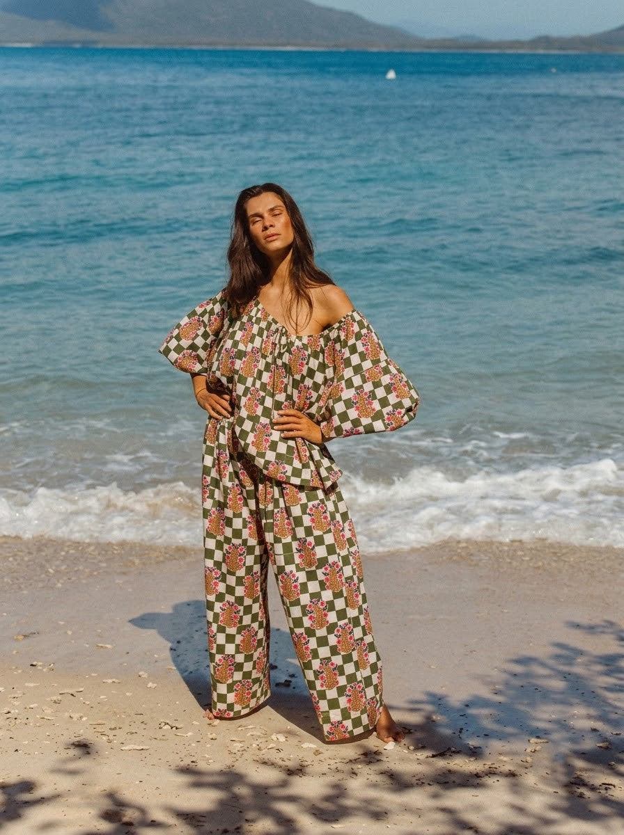 Olive Green Checkered Printed Co-Ord Set
