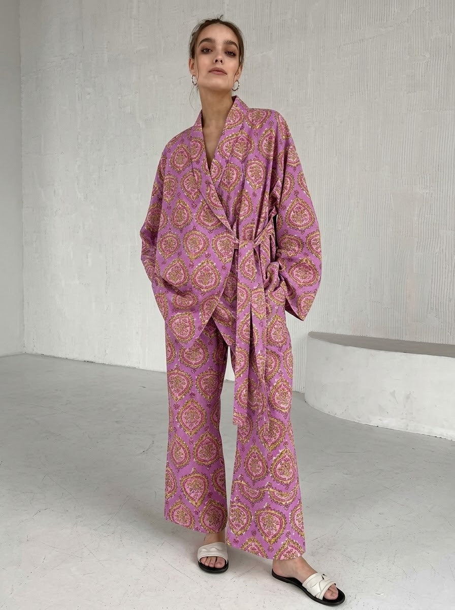 Wrap-Style Purple Paisley Premium Cotton Co-ord Set